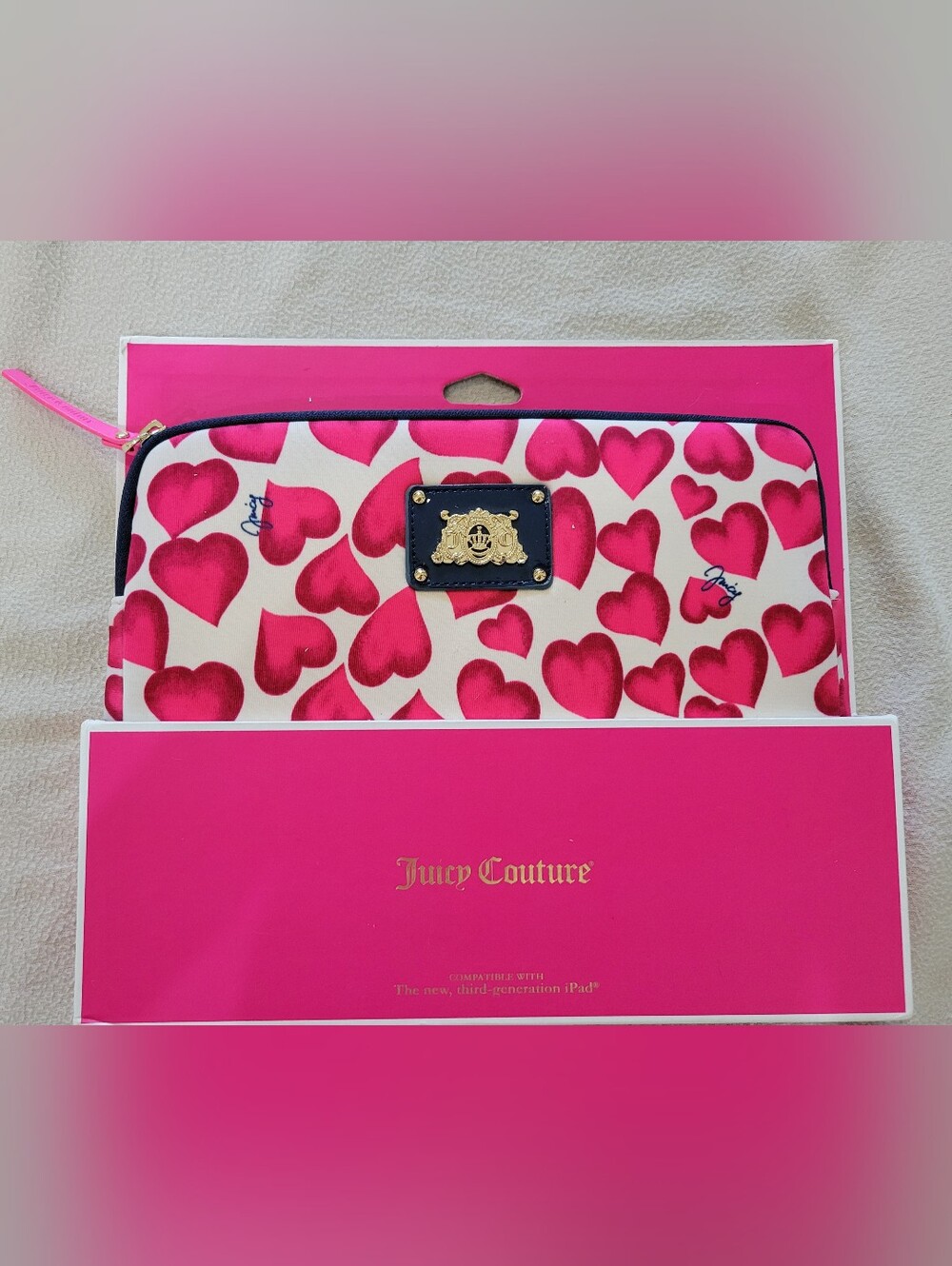 Juicy Couture Pink Heart Print Tablet Case NWT